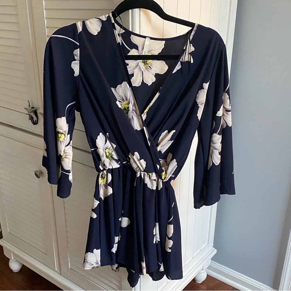 Sage brand navy floral romper.